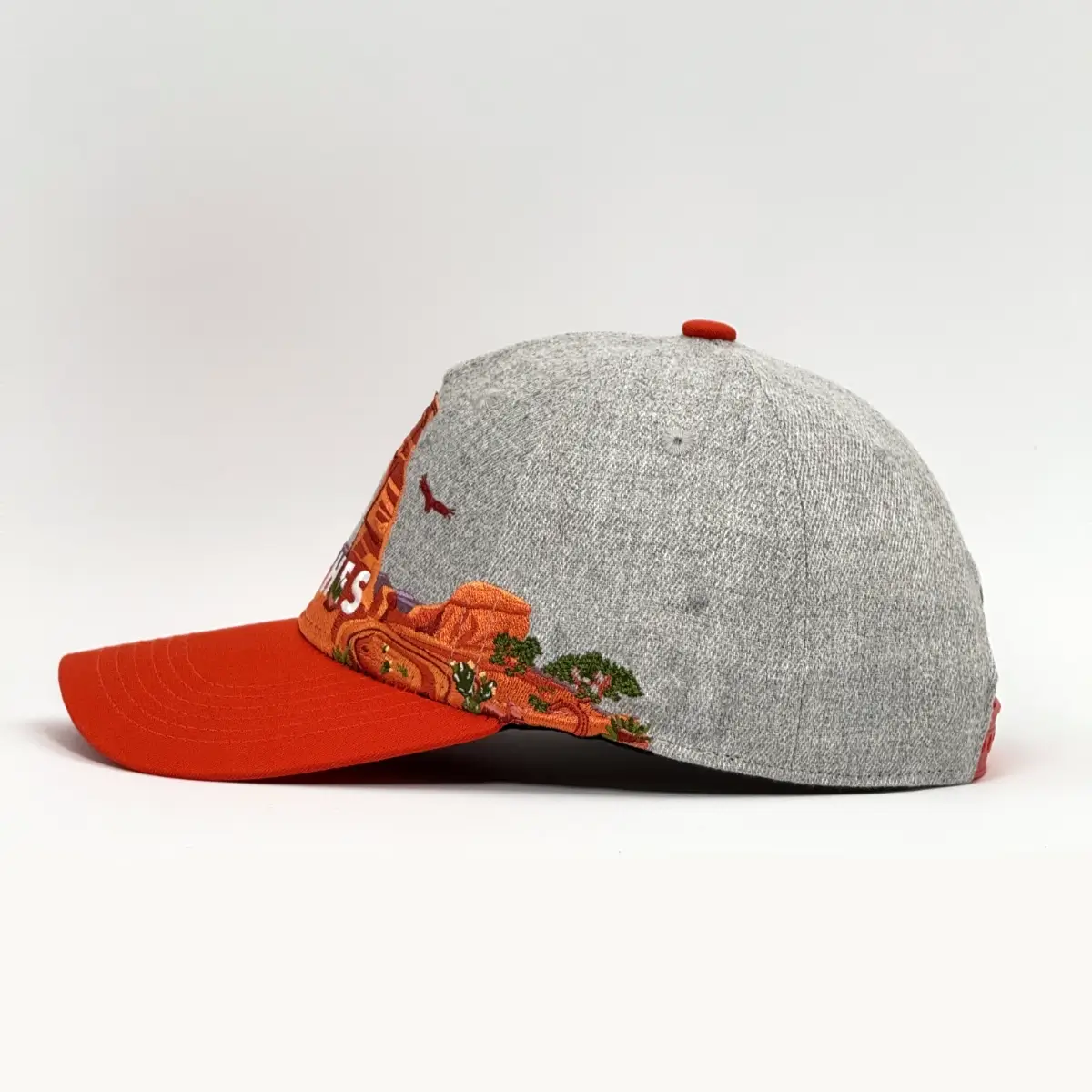 Left photo of embroidered Arches National Park Hat