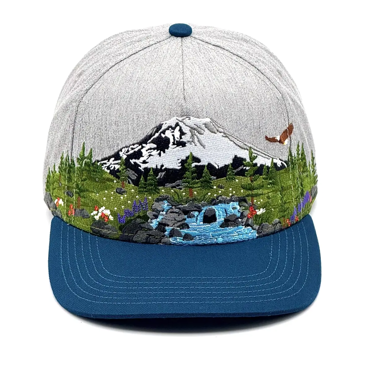 Front photo of embroidered Mt. Rainier National Park Hat
