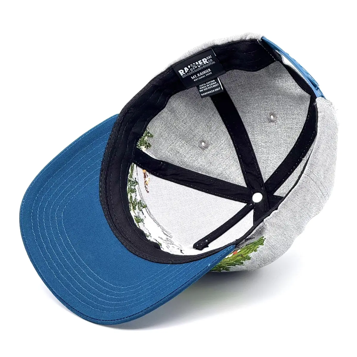 Inside photo of embroidered Mt. Rainier National Park Hat