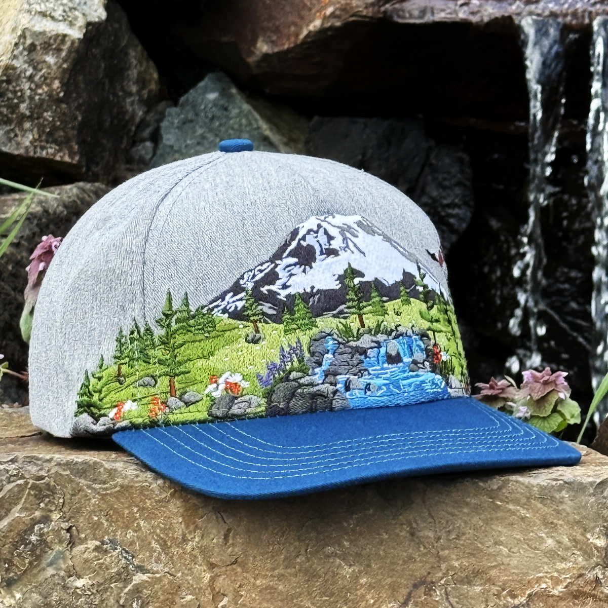 Lifestyle photo of embroidered Mt. Rainier National Park Hat